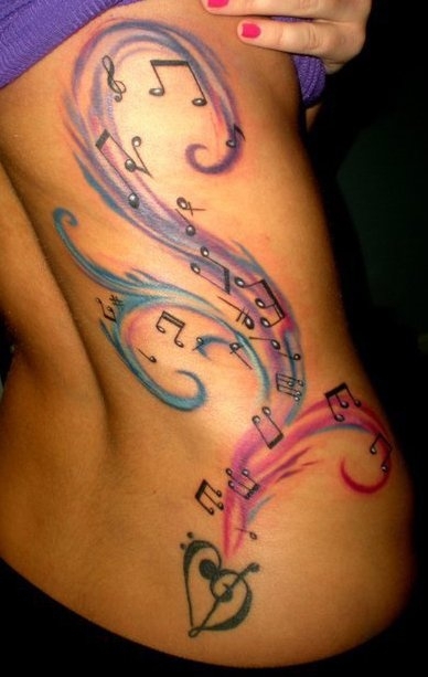 Colorful Rib Tattoo