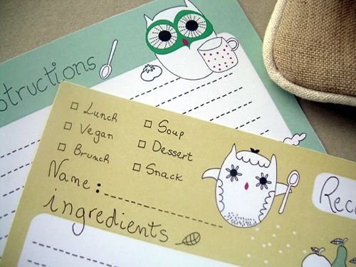 Owl Recipe Cards