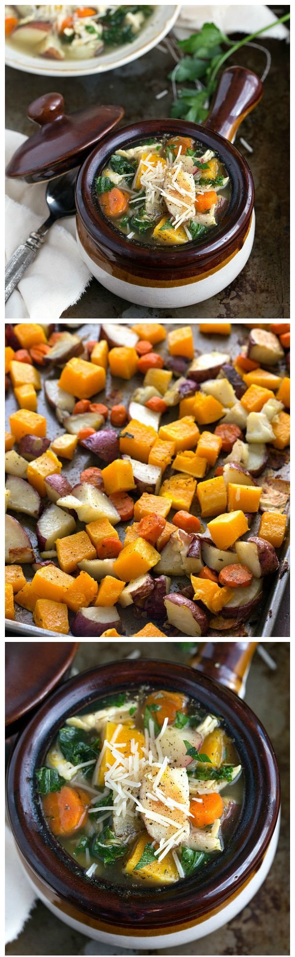 Roasted Butternut Squash, Red Potato, and Kale Soup