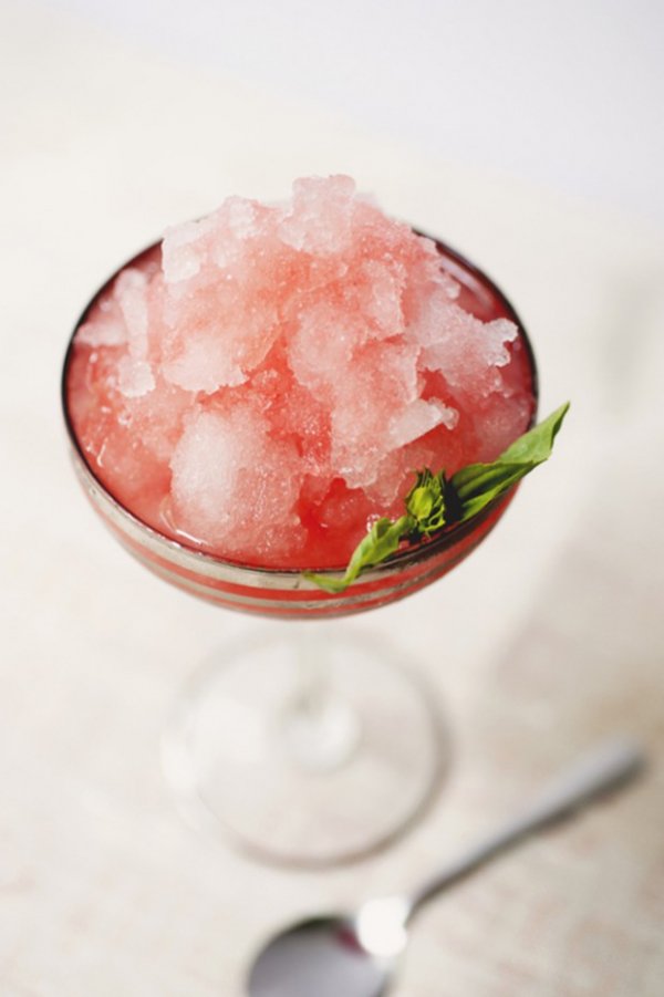 Coconut Water Shaved Ice with Strawberry Basil Syrup