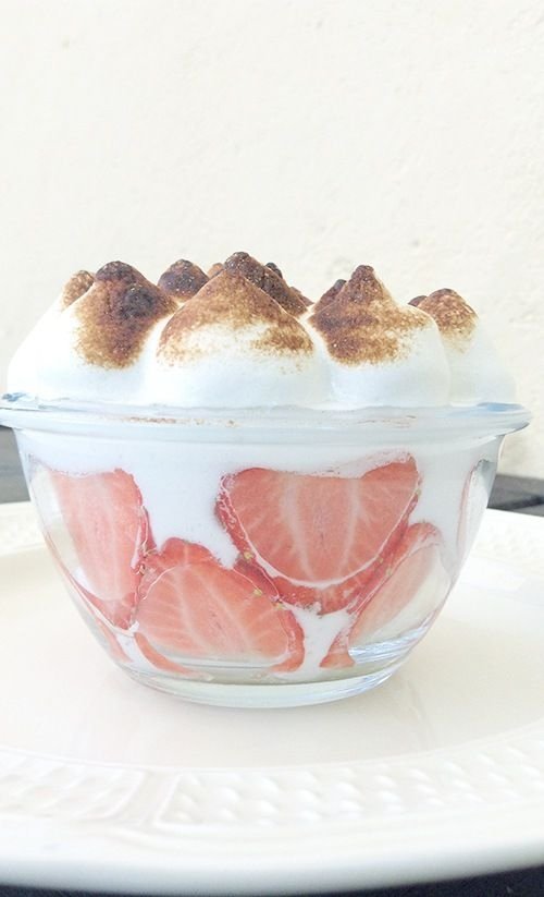 Strawberries and Cream with Roasted Marshmallows