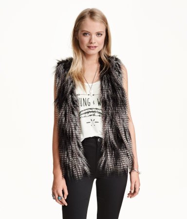 Black Melange Faux Fur Vest