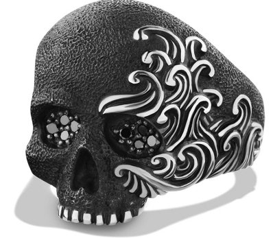 Large Skull Ring with Black Diamonds