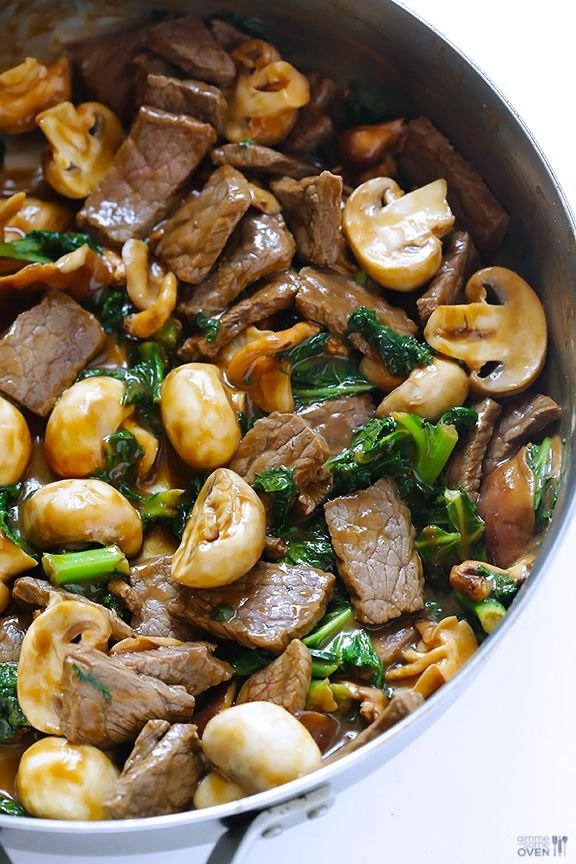 Ginger Beef, Mushroom and Kale Stir Fry