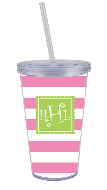 The Preppy Ladybug Stripe Monogrammed Drink Tumbler