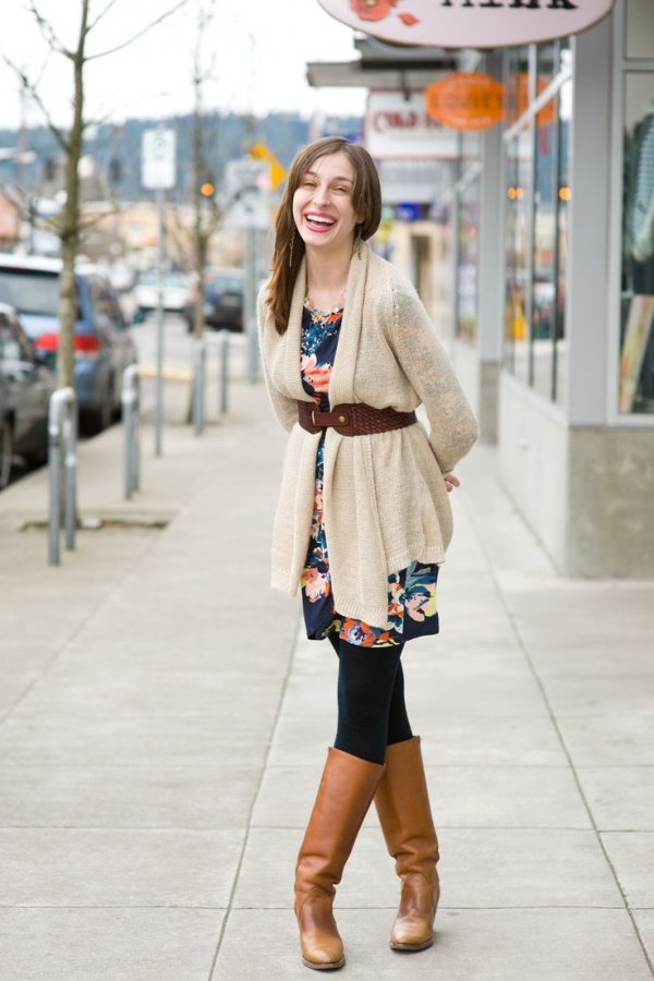 Top a Dress with a Sweater and a Belt