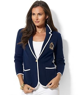 Ralph Lauren Contrast-Trim Emblem Blazer