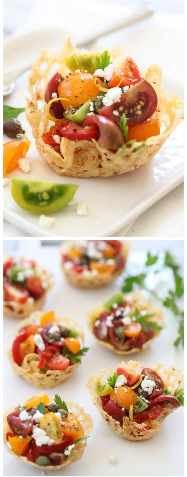 Heirloom Tomatoes in Fried Parmesan Cheese Cups