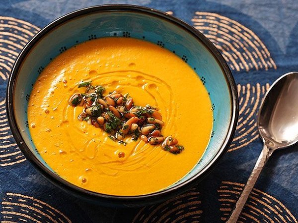 Spicy Carrot and Ginger Soup with Harissa