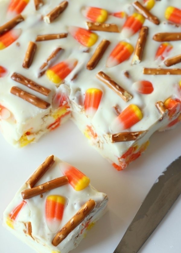 Candy Corn Pretzel Fudge