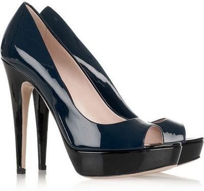 Miu Miu Two-Tone Patent-Leather Peep-Toe Pumps