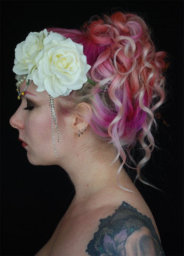 hair, flower, pink, human hair color, hair accessory,