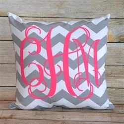 Gray Chevron Pillow with PINK Monogram