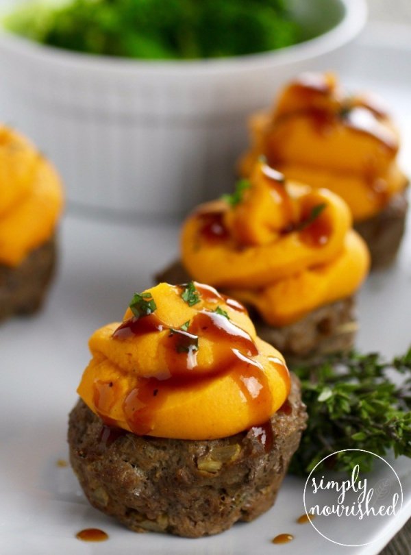 BBQ Meatloaf Muffins with Sweet Potato Topping