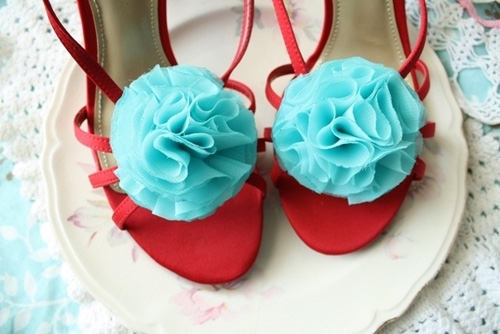 Miss Kristina Aqua Blue Flower Shoe Clips