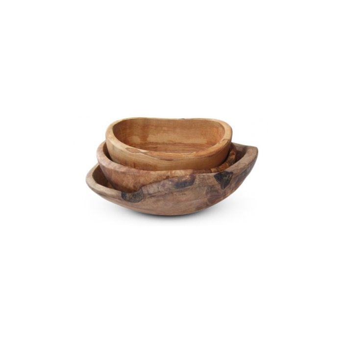 Olive Wood Rustic Bowls, Set of 3