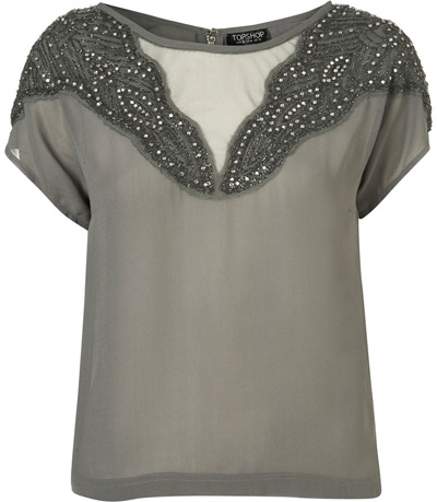 Topshop Grey Embellished Tee