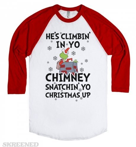 He's Climbin' in Yo Chimney-Unisex White/Red T-Shirt