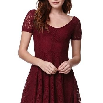 LA Hearts Cap Sleeve Lace Dress - Womens Dress - Red