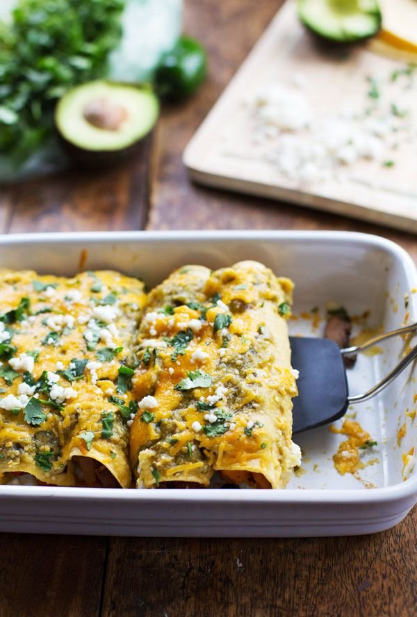 Butternut Squash and Mushroom Enchiladas with Tomatillo Sauce