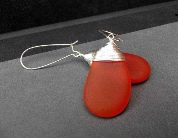 Orange Sea Glass Earrings