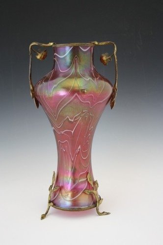 ART GLASS VASE with GILT BRONZE MOUNTS