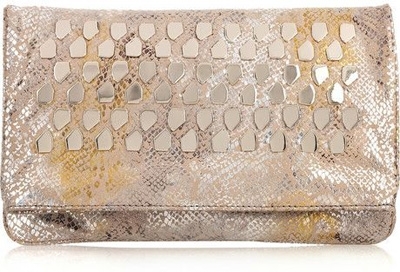 Diane Von Furstenberg Philomena Studded Snake-Print Leather Clutch