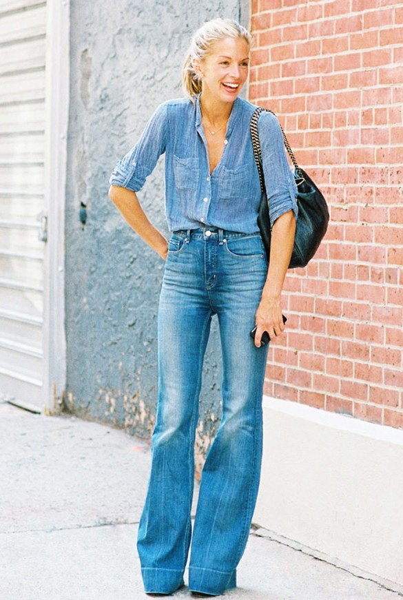 Go All the Way and Team Your Flared Jeans with a Denim Shirt