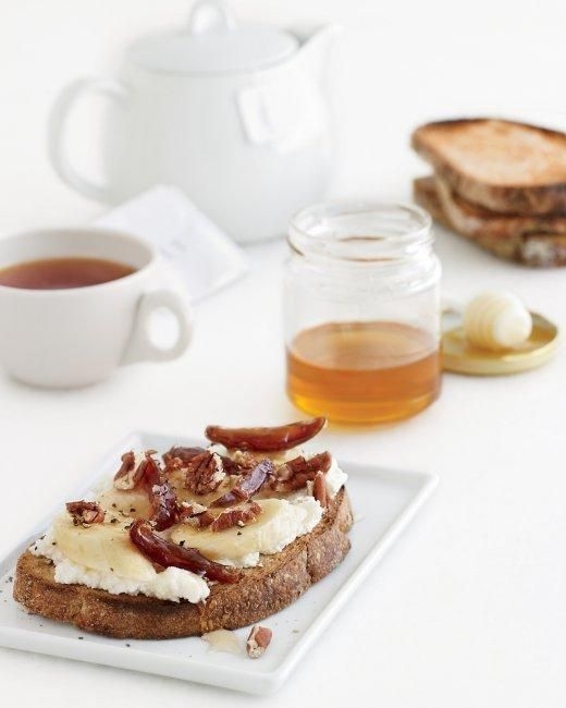 Banana Ricotta Toasts with Pecans, Dates and Honey