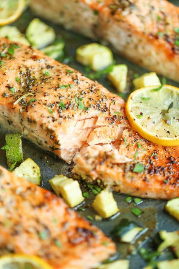 One Pan Lemon Herb Salmon and Zucchini