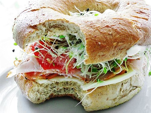 Turkey Bagel Sandwich with Avocado and Sprouts