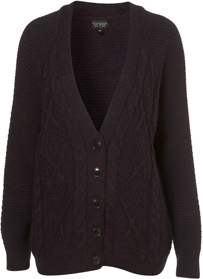 Topshop Knitted Dark Purple Tweedy Boyfriend Cardigan