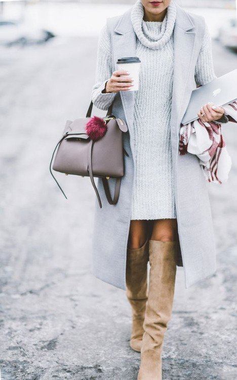 Grey Turtleneck Dress with Grey Jacket