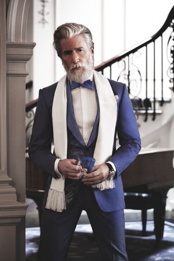 Grey, Beard, Suit, Bow Tie, Scarf... Classy!