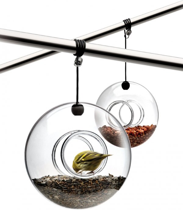 Hanging Bird Feeder, Hand Blown Glass