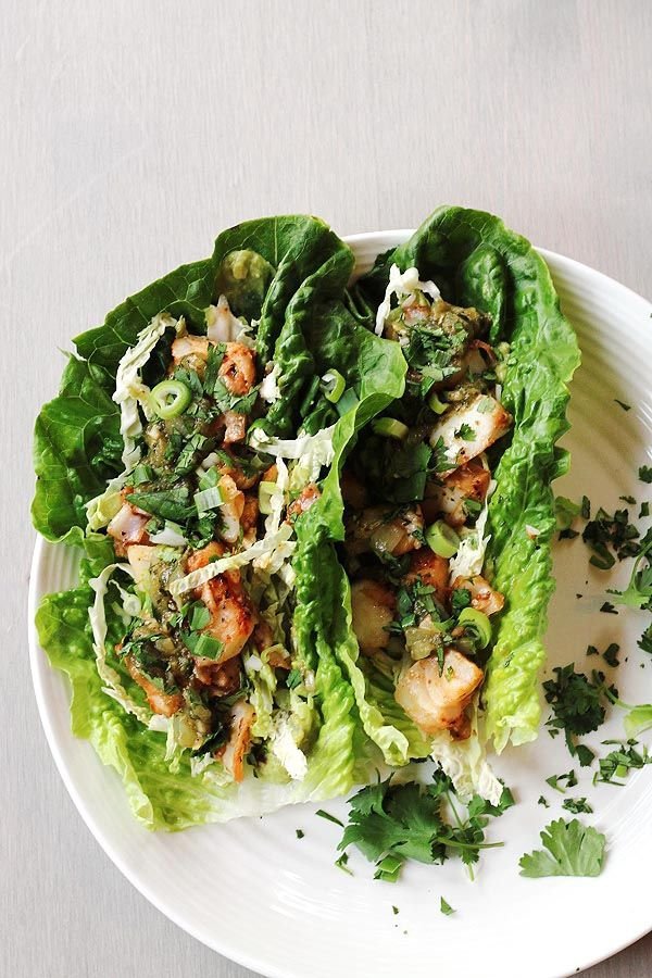 Fish Tacos with Salsa Verde in Lettuce Wraps