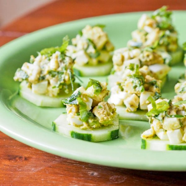 How about Mini Sandwiches on Cucumber Slices?