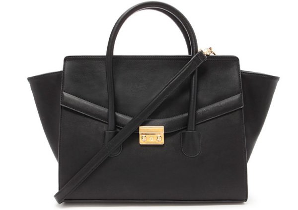 Faux Leather Trapeze Satchel