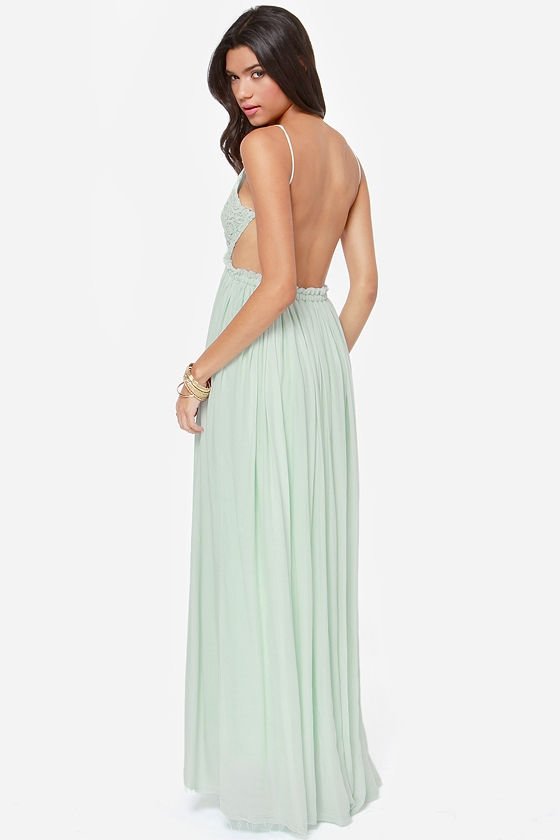 Lulu's Blooming Prairie Crocheted Mint Maxi Dress