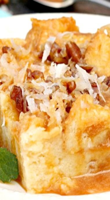 Caramel and Coconut Cream Bread Pudding