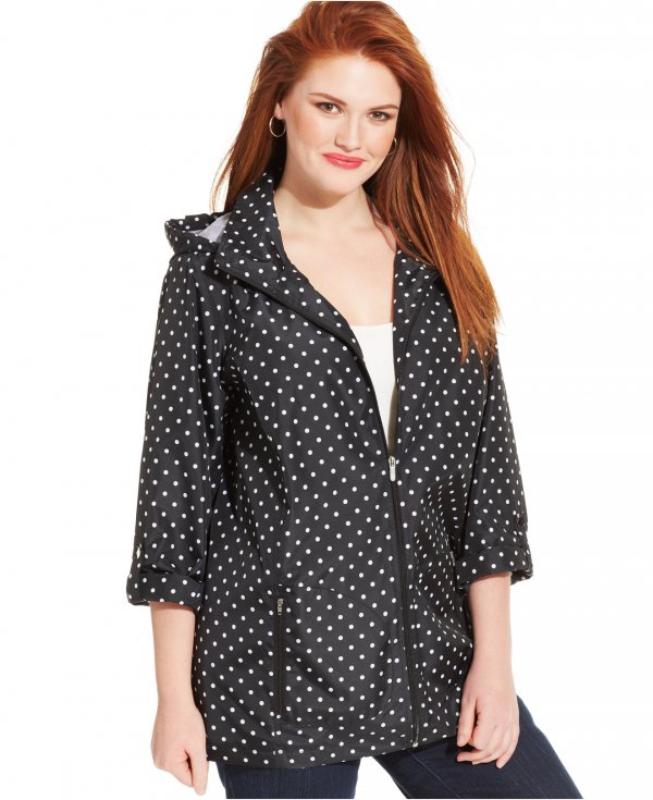 Karen Scott Hooded Polka-Dot Jacket