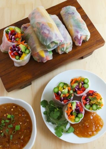 Rainbow Veggie Spring Rolls with Sweet & Sour Dipping Sauce