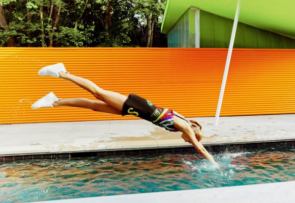 Her “Jumping in the Pool” Look