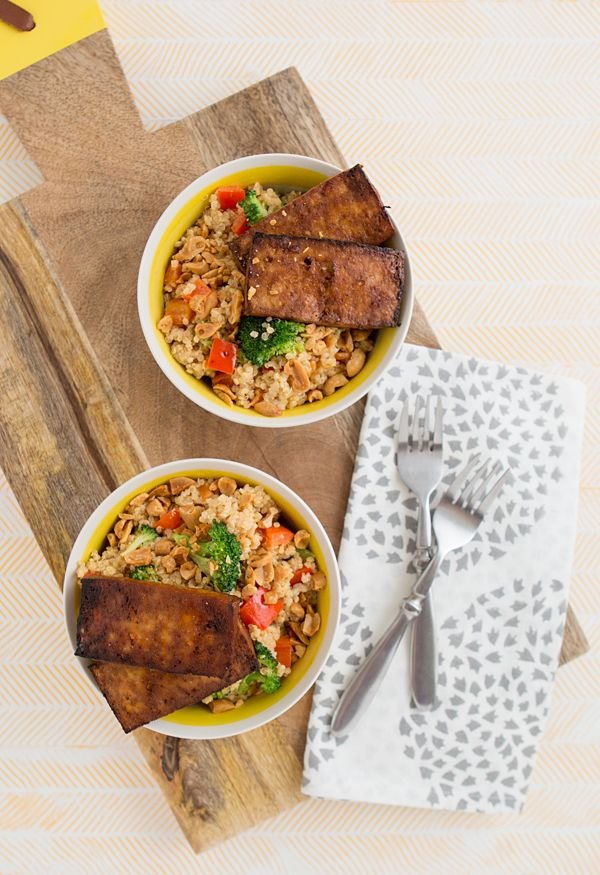 Peanutty Quinoa Bowls with Baked Tofu