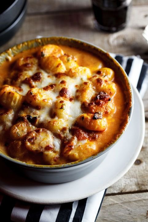 Baked Gnocchi with Bacon, Tomatoes and Mozzarella