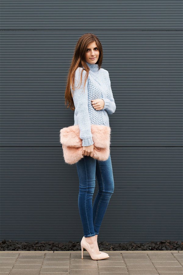 Turtle Neck Sweater and a Fuzzy Clutch