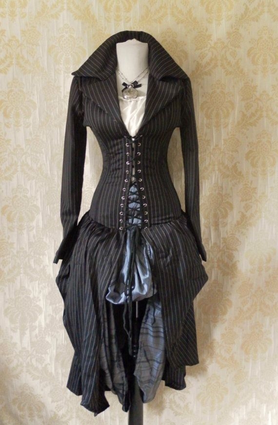 Pinstripe Steel Boned Bustle Corset Coat