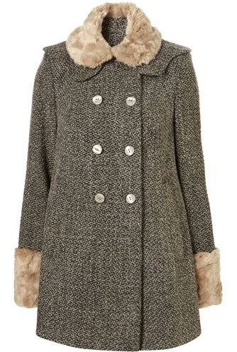 Topshop Boucle Faux Fur Collar Coat