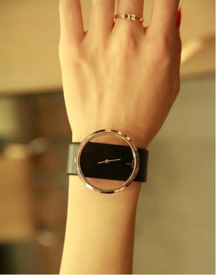 Hollow Dial Leather Watchband Wrist Watch