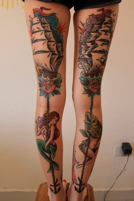 Mermaid Floral Thigh Tattoo – Weronika.inkss